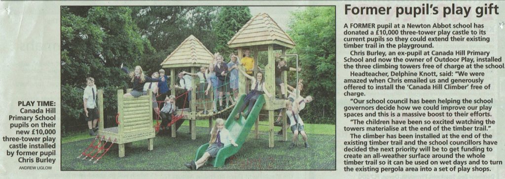 Canada Hill Scool appears in the local paper after we donate the play equipment