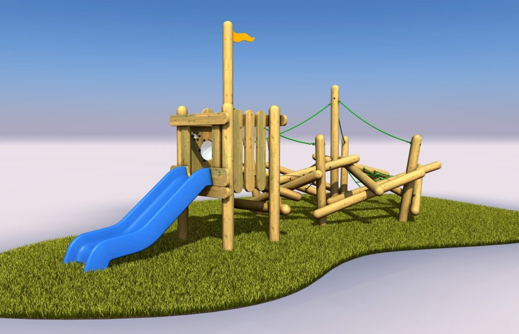 A graphic showing a wwooden pole climber for children