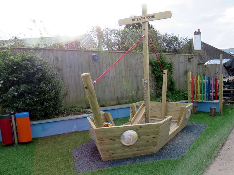 Childrens play house boat in a playground