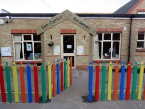 Wooden pencil fence installed at a nursery play area