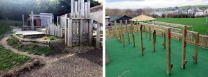 Before and after photo of playground installation