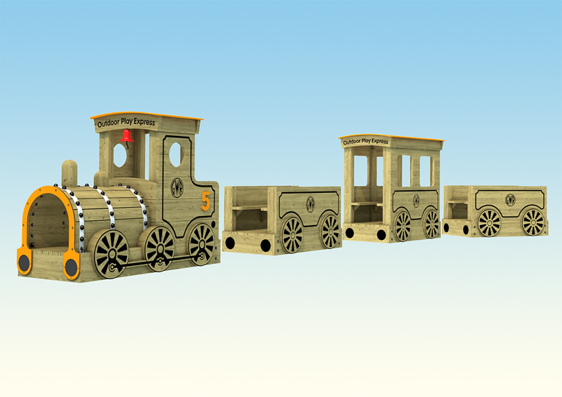 Wooden play train and carriages for children