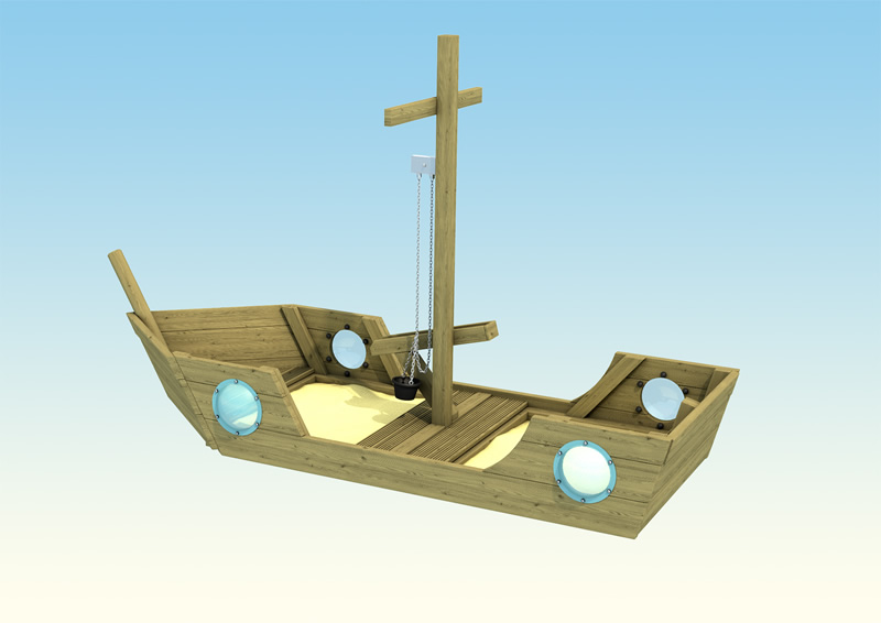 A wooden play boat for children