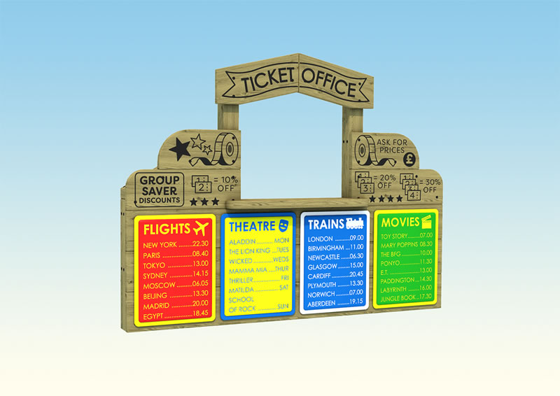 A wooden play ticket office for children