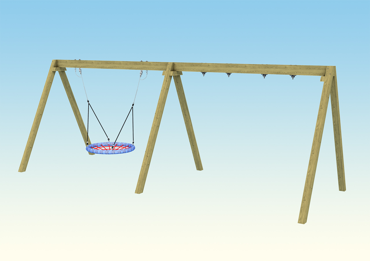 A childrens wooden swing