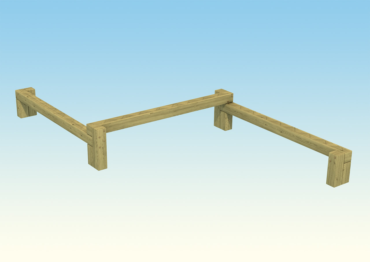 A triple wooden zig zag balance beam