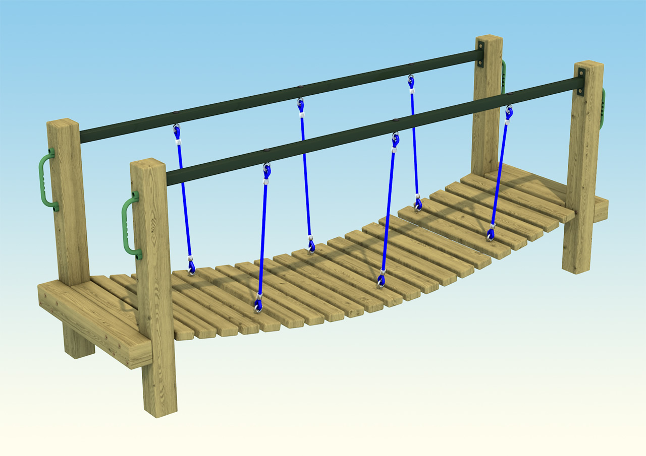 A wooden playground clatter bridge