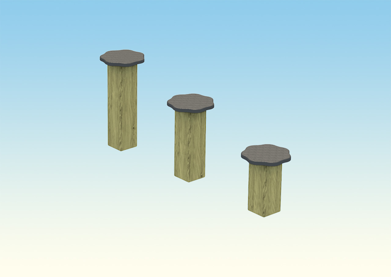 Three wooden flower stepping pods