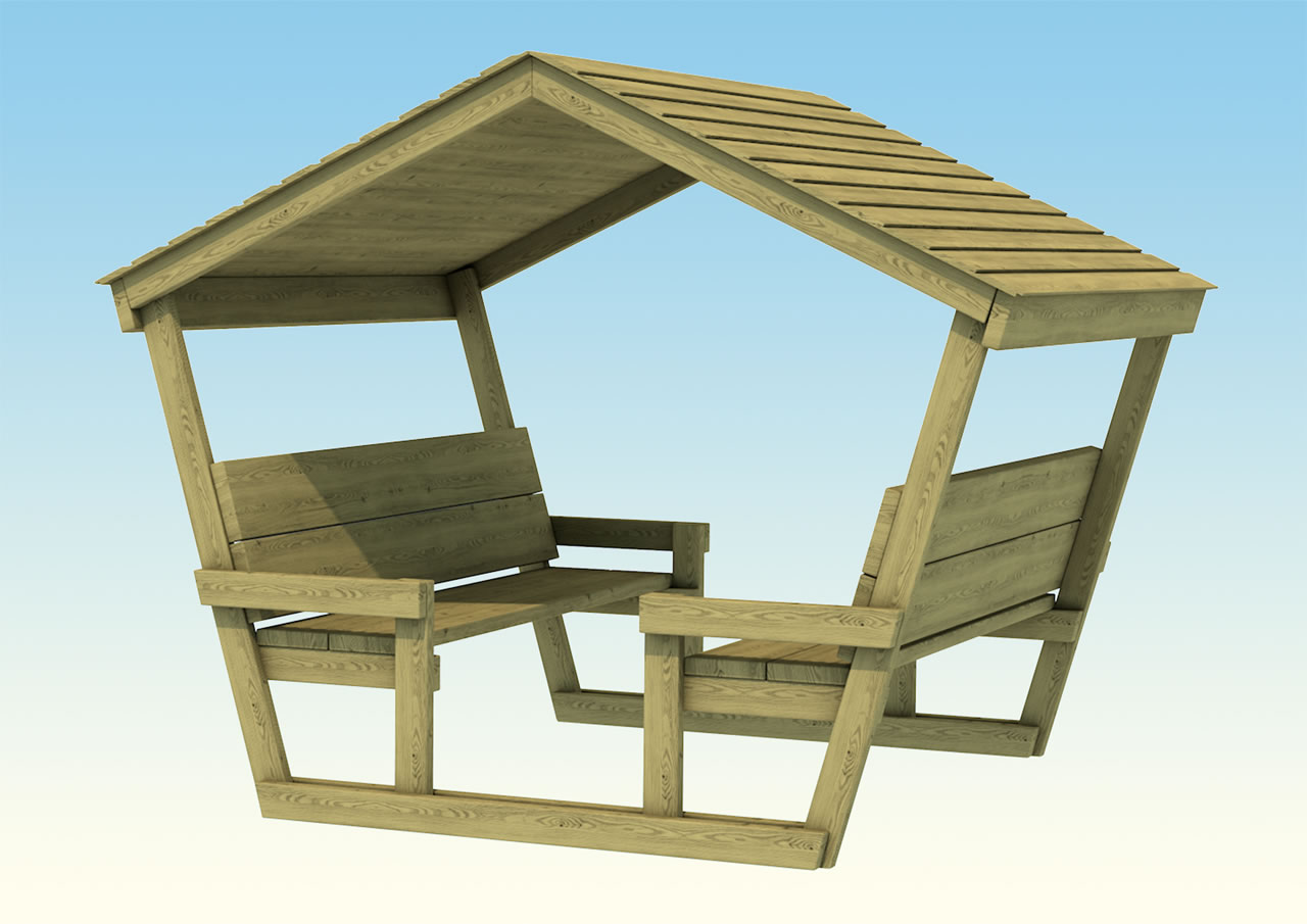 A wooden outdoor playground shelter for 6 children