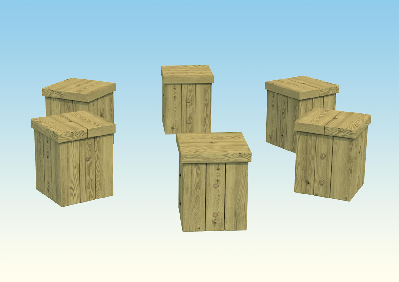 6 childrens wooden cube seats