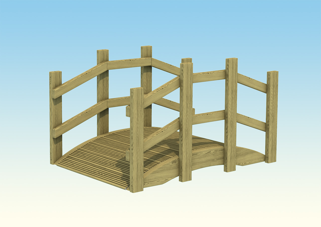 A small wooden play bridge