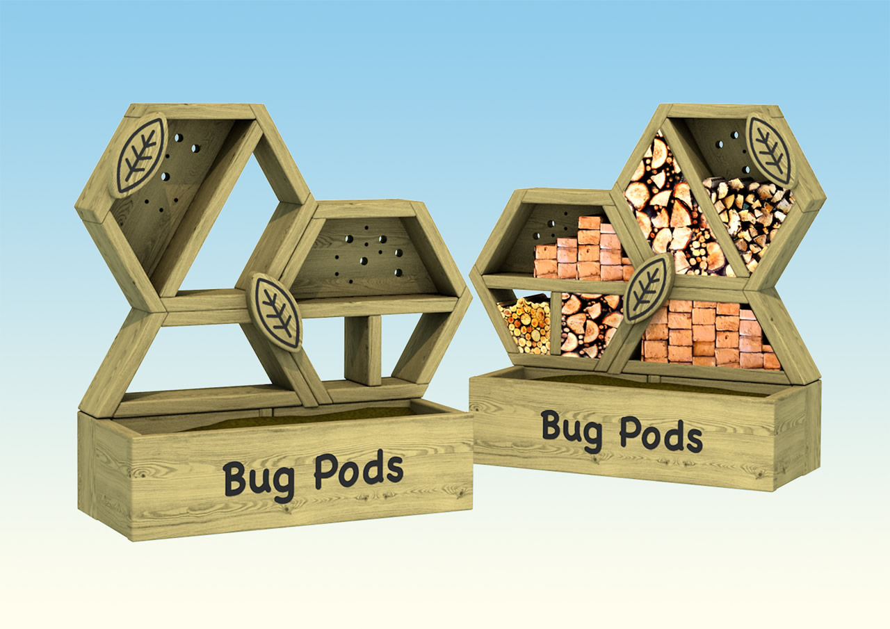 Hexagonal wooden bug pods