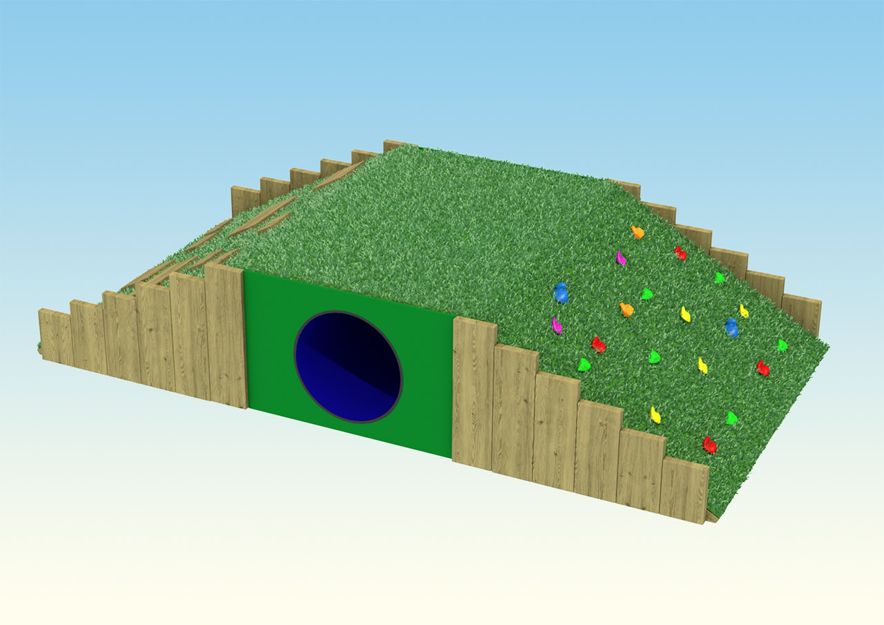 A graphic of a play mound with tunnel viewed from the side