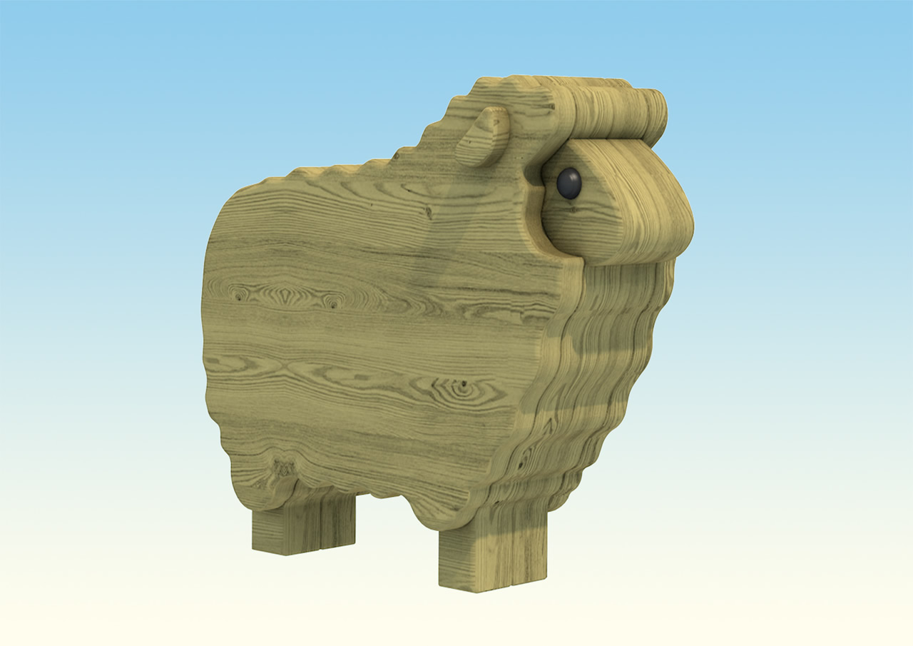 A large life like wooden sheep for children to play on