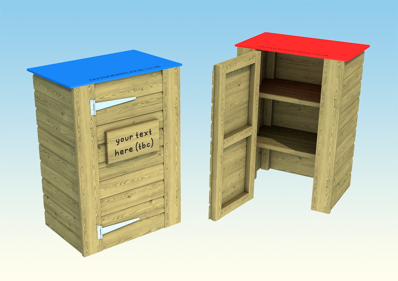 A wooden store with plastic lid for childrens toys