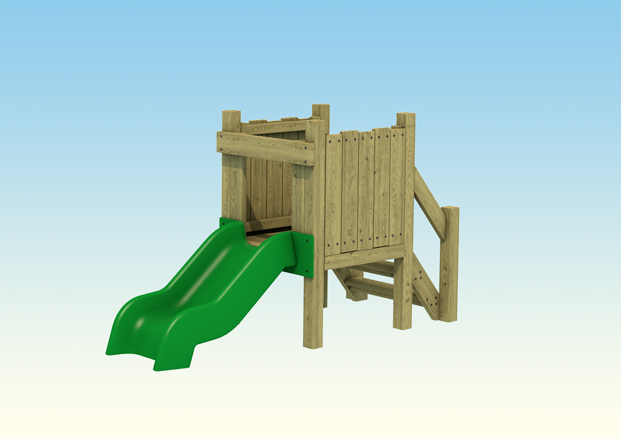 60 cm green play slide with wood tower