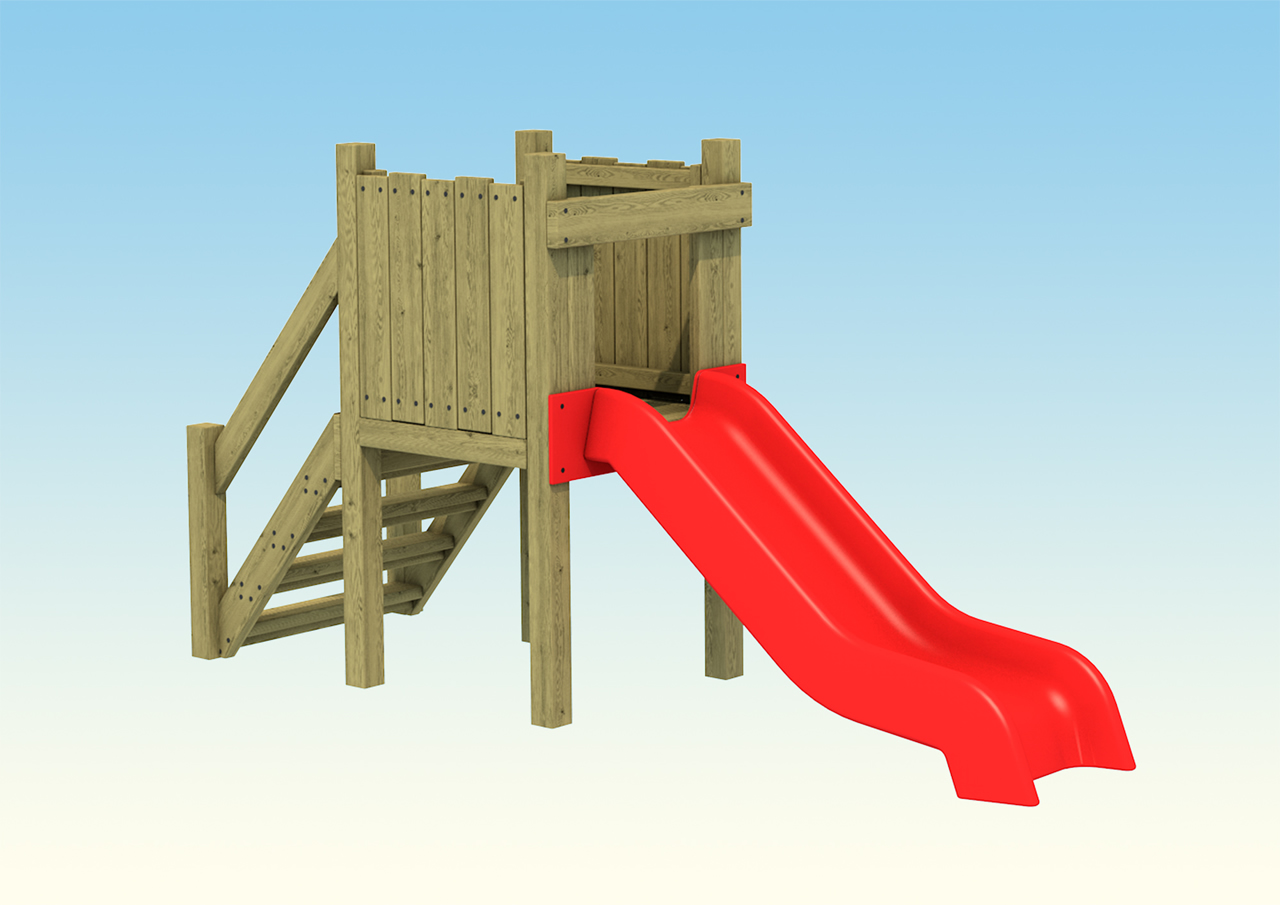 900mm red playground slide with wood tower