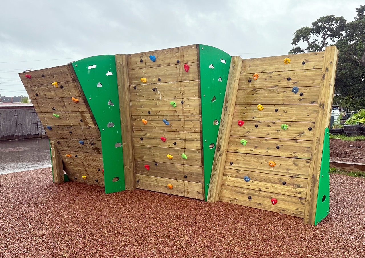 A Ninja style wooden climbing wall for children