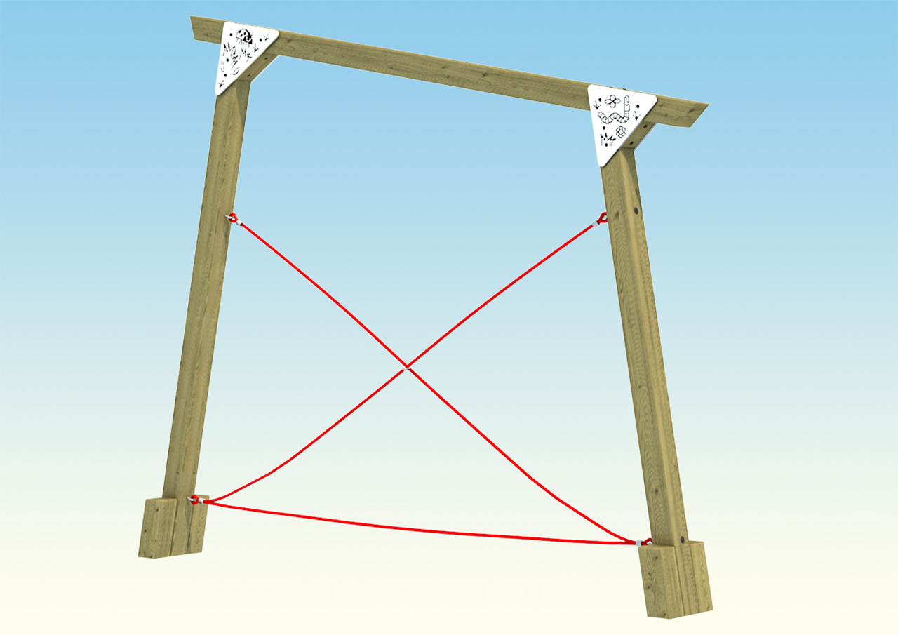 Cross rope traverse for play areas