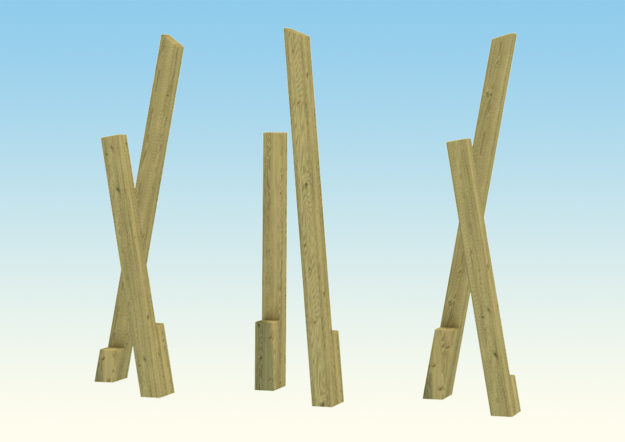Upright wooden stepping poles